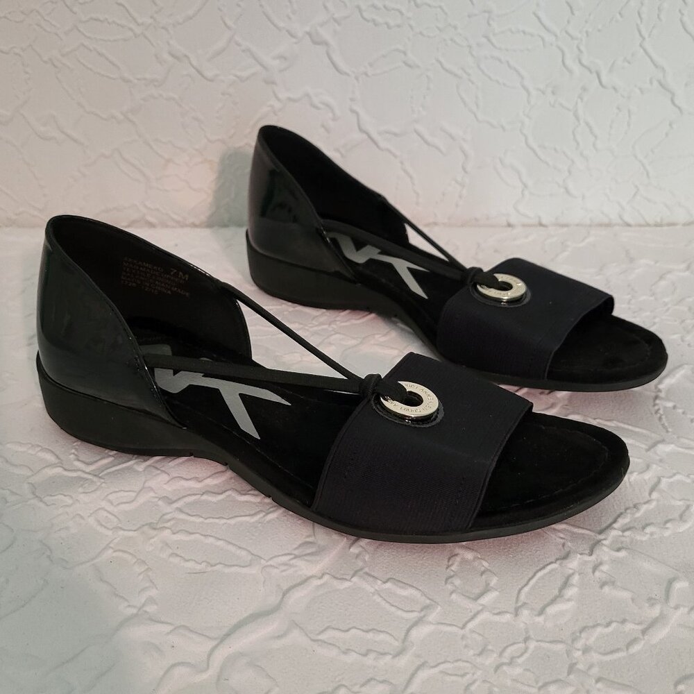 Anne Klein Sport Black Open-Toe Slingback Sandals with Silver Accent
